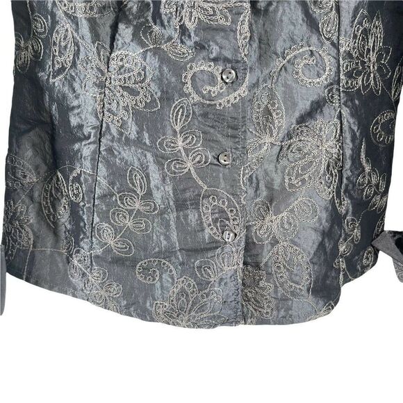 NaraCamicie Formal Top Gray Silver Embroidered Jewel Belted V Neck Size III M - Picture 4 of 12